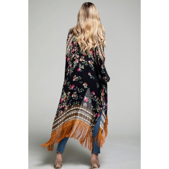 SOLD OUT Gallia Multi Color Floral Boho Ethnic Long Tassel Kimono Open Coverup - Picture 5 of 5